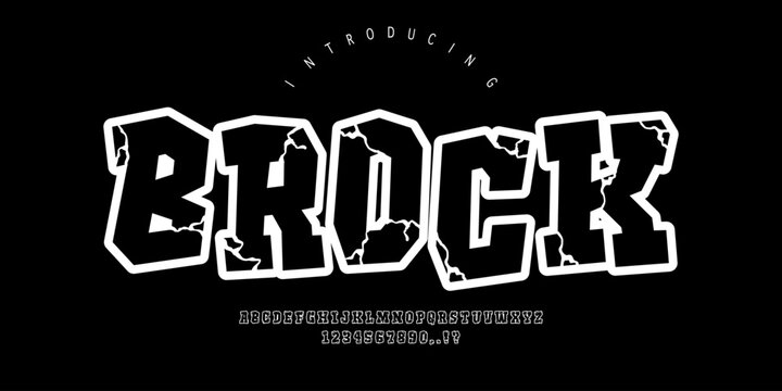 Brock: A graffiti stone display. Bold cracked rock font for streetwear branding, gaming logos, and urban posters