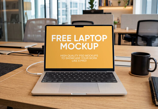 Laptop Display on Office Desk Mockup