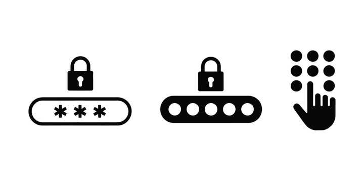 Pin Code icon set with keypad symbols, password authentication locks and digital security interface vector illustration collection design.