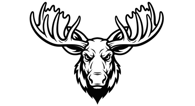 Stylized moose head emblem with large antlers black and white illustration