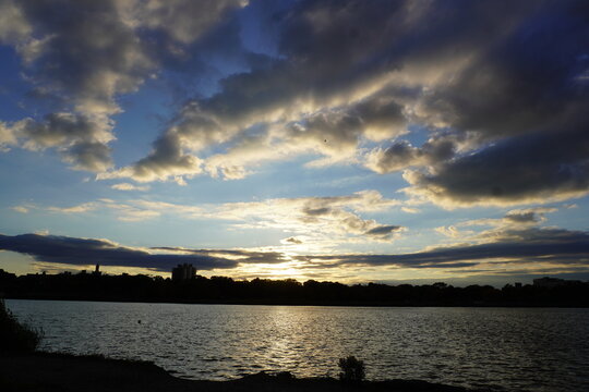 Sunset Lake Landscape with Clouds