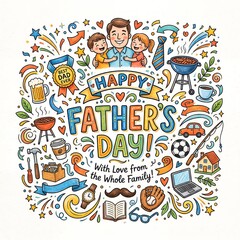 Fototapeta premium Happy Fathers Day hand drawn family celebration with lifestyle icons