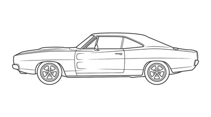 Naklejka premium American classic muscle car line art profile view.