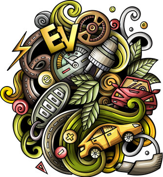 Electric vehicles detailed cartoon illustration 