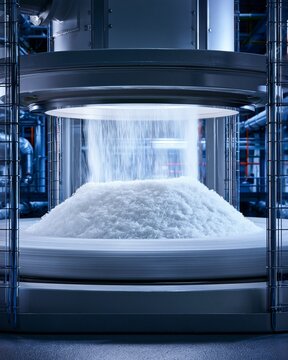 Medium shot capturing enclosed plant process of jet milling graphite flakes into highpurity powder optimized for advanced battery materials.