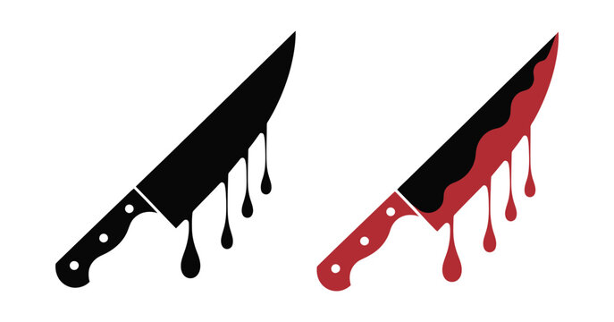 Kitchen knife, forensic crime scene bloody murder weapon representation, flat style minimal vector icon isolated on white background, criminal justice evidence symbol for 