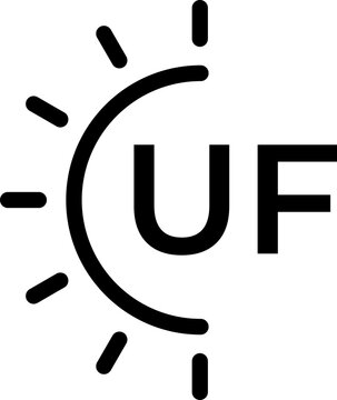 Uf ultraviolet factor symbol for sun protection spf. Warning vector icon indicating uv radiation levels and measures safety outdoors