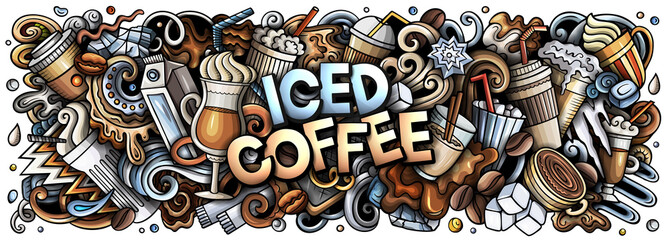 Iced Coffee doodle cartoon funny illustration © balabolka
