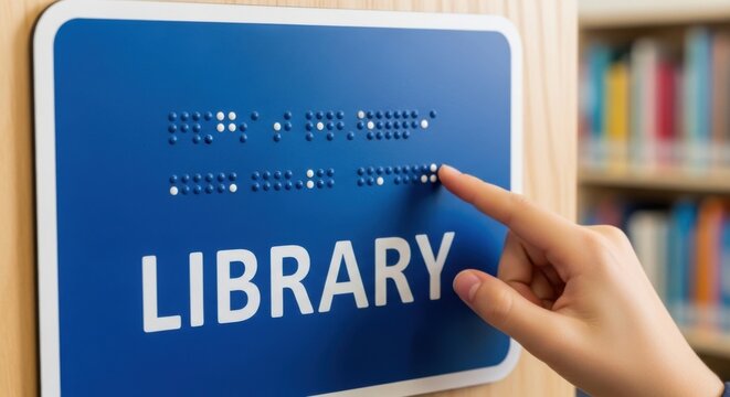 hand reading braille library sign