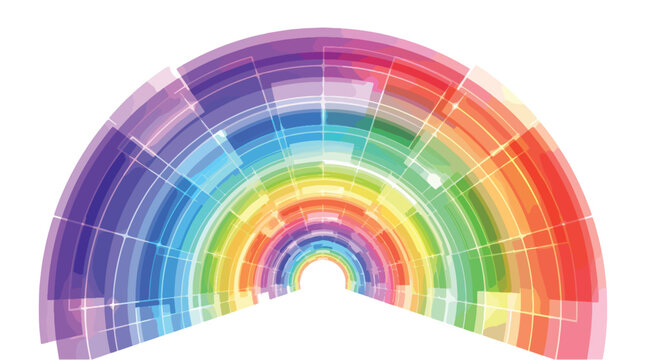 Vibrant rainbow colored semicircle with translucent gradient layers and grid pattern