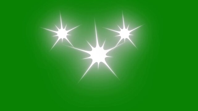 Glowing twinkling star animation, sparkle shine light effect, white cartoon vector doodles stars, festive holiday magic star overlay animation, green screen background seamless motion graphics 4K