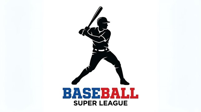 Baseball player silhouette with bat, sports logo on white background