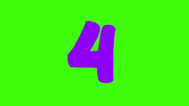 A Playful Purple Cartoon Number Four Isolated 4k stock animation video on a green screen background for chroma key background for video editing.