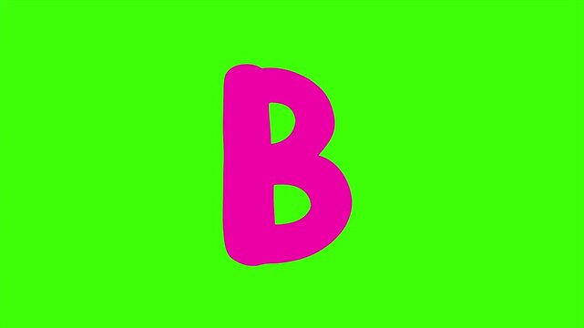 A Playful Pink Cartoon Letter B Isolated 4k stock animation video on a green screen background for chroma key background for video editing.