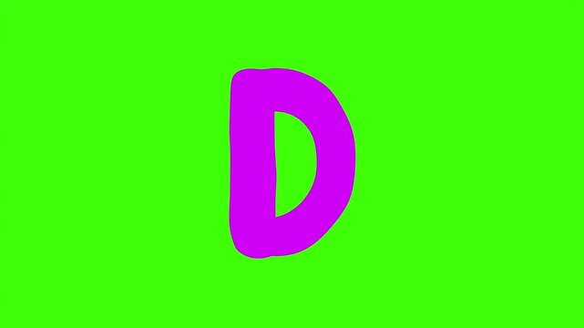 A Playful Purple Cartoon Letter D Isolated 4k stock animation video on a green screen background for chroma key background for video editing.