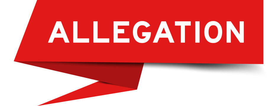 Red color speech banner with word allegation on white background