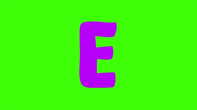 A Playful Purple Cartoon Letter E Isolated 4k stock animation video on a green screen background for chroma key background for video editing.