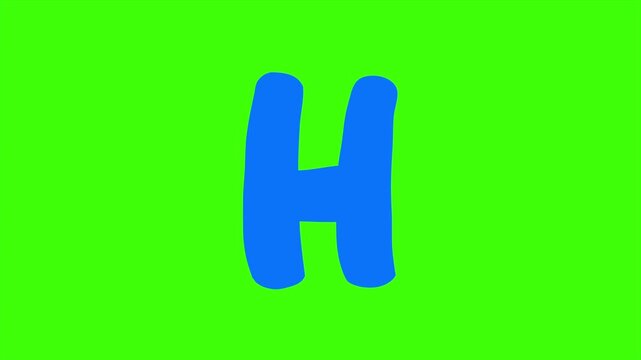 A Bright Blue Cartoon Letter H Isolated 4k stock animation video on a green screen background for chroma key background for video editing.