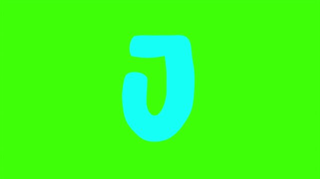 A Vibrant Cyan Cartoon Letter J Isolated 4k stock animation video on a green screen background for chroma key background for video editing.