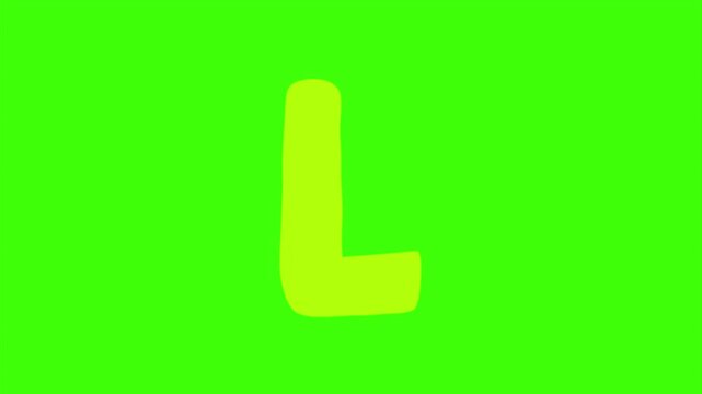 A Lime Green Cartoon Letter L Isolated 4k stock animation video on a green screen background for chroma key background for video editing.