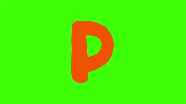 A Bold Red-Orange Cartoon Letter P Isolated 4k stock animation video on a green screen background for chroma key background for video editing.
