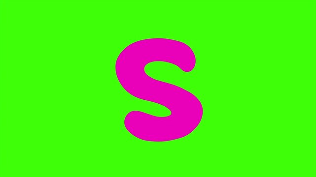 A Playful Magenta Pink Cartoon Letter S Isolated 4k stock animation video on a green screen background for chroma key background for video editing.