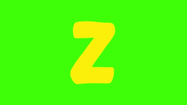 A Bright Yellow Cartoon Letter Z Isolated 4k stock animation video on a green screen background for chroma key background for video editing.