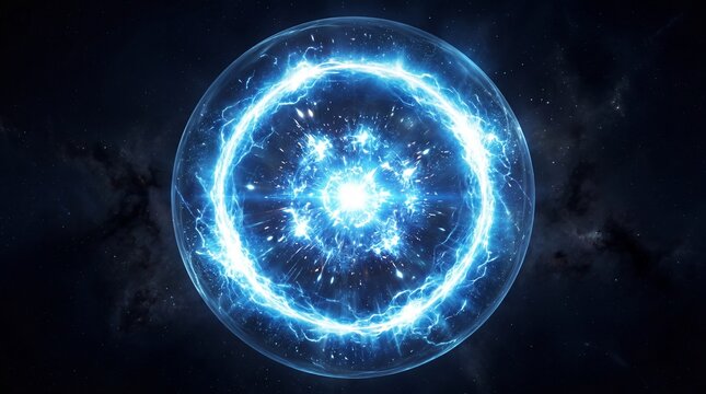 Glowing blue ring with shockwave effect in space