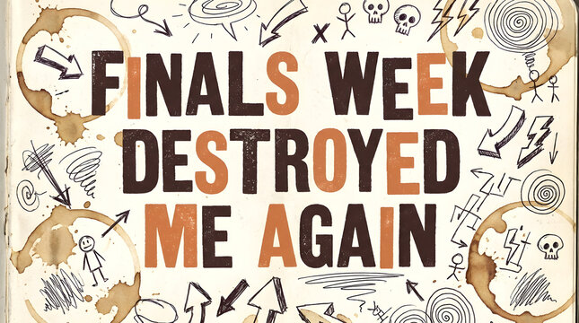 Finals Week Destroyed Me Again A Retro Typography Illustration Capturing the Stress of Academic Examinations