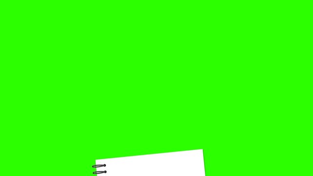 Blank white spiral notebook on green screen chroma key background