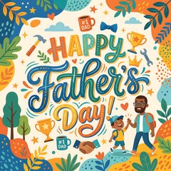 Fototapeta premium Happy Father's Day colorful family celebration typography illustration