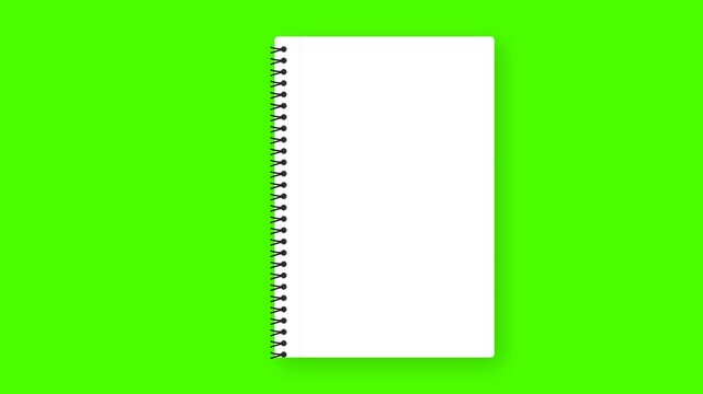 White spiral notebook on green screen background for video editing