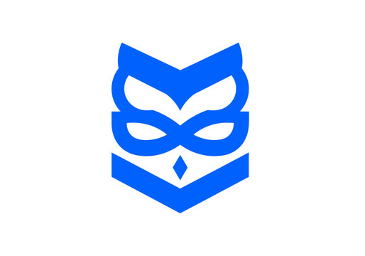 Blue minimalist abstract mask icon on white background