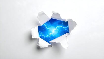 Obraz premium Torn paper reveals blue electric storm