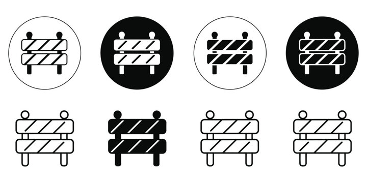 Roadblock icon Flat design in black and white for traffic barrier signage, web mobile interface and transportation warning symbol illustration.