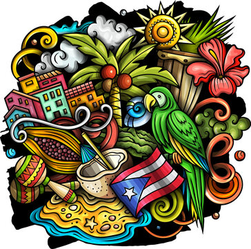Whimsical Puerto Rican doodle illustration