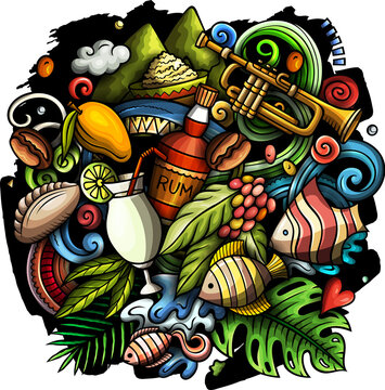 Whimsical Puerto Rican doodle illustration