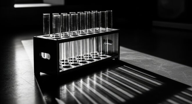 test tubes in a rack on a laboratory table