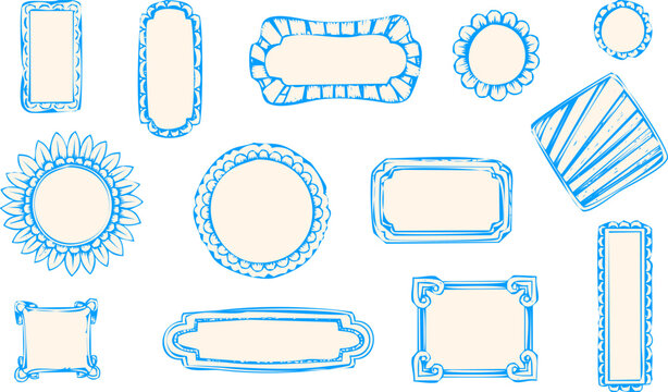 Set of hand drawn doodle frames, decorative borders for text, labels, banners, invitations, vector illustration