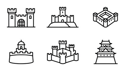 Castle Icons, Fortress Symbols, Medieval Architecture Vector Set, Royal Building Graphics © Similar Issu