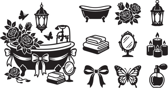Relaxing Bathroom Essentials and Decorative Items Illustration