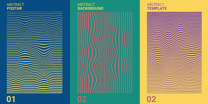 Abstract wave patterns vibrant vertical lines in three color schemes