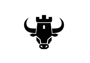 Geometric black bull head integrated with a castle turret © sri