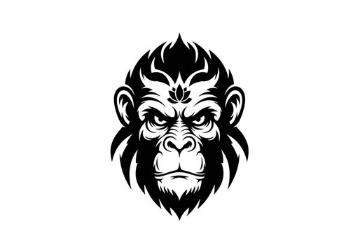 Fierce monkey king face illustration on white background