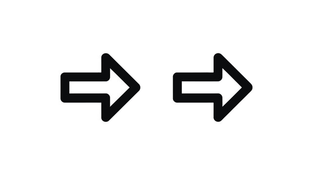 Set of Right Arrow icons vector illustration for direction, forward movement, navigation and next step interface design symbols.