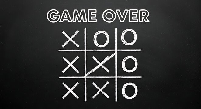 Chalk drawn tic tac toe game board with X win and Game Over message displayed