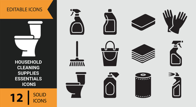 Essential Household Cleaning Supplies Collection For Organized Home Care And Hygiene