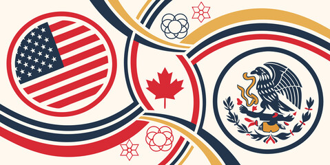 Fototapeta premium Unite for World Cup 2026 soccer tournament in USA, Canada and Mexico, vector illustration of flags.
