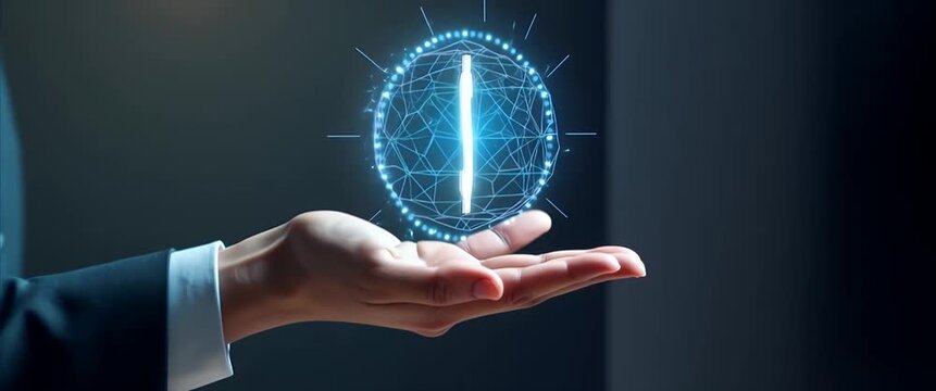 Hand presenting holographic investment corporate bonds symbol representing investment corporate bonds in empty space background concept as A hand showcases holographic investment corporate bonds symbo