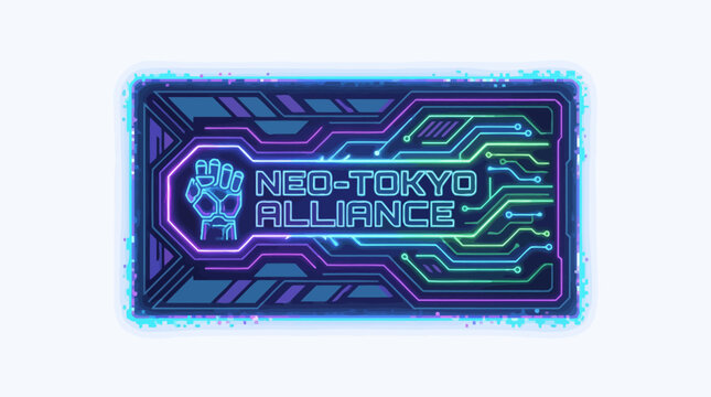 Cyberpunk Neo Tokyo Alliance Digital Badge with Robotic Fist